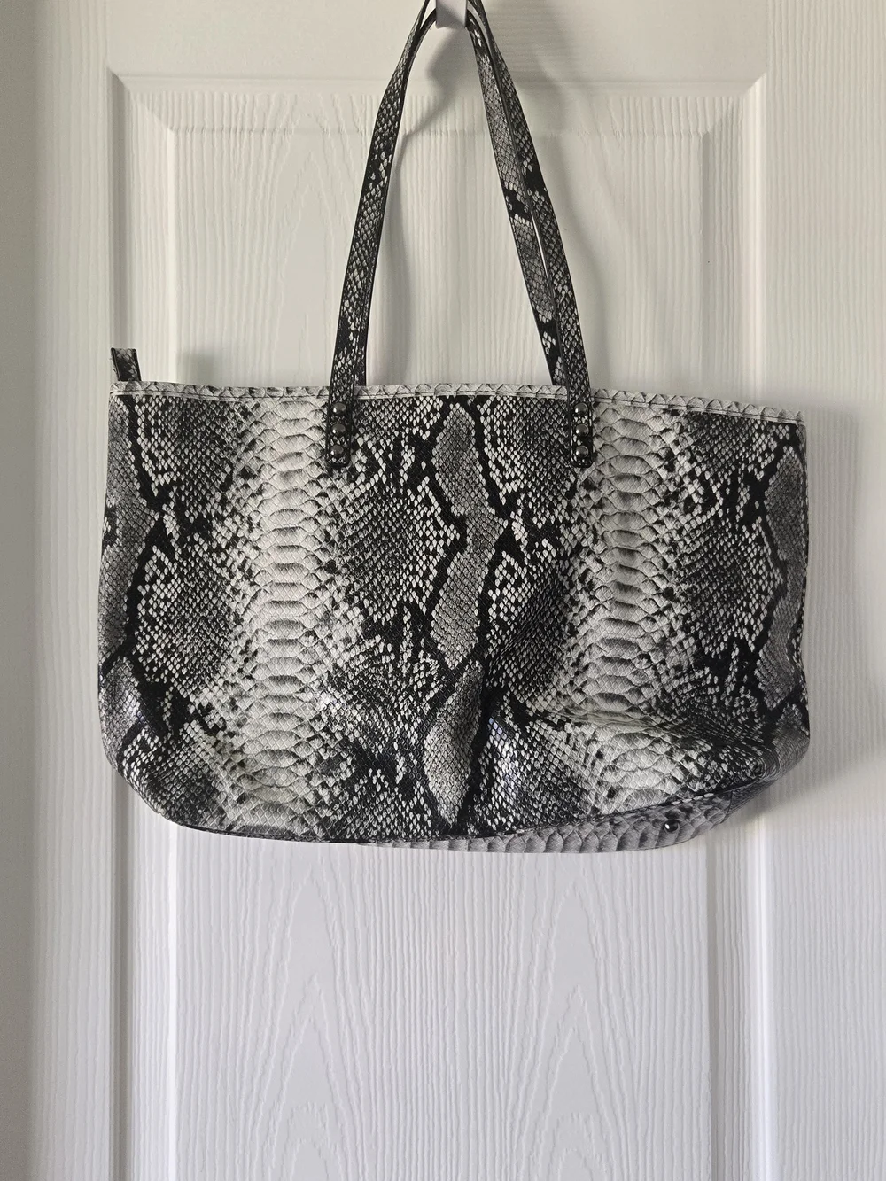 Snake-Print Tote with Multicolor Accent Stripes